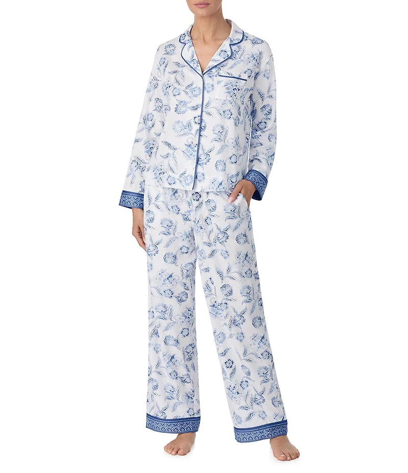 Tommy Bahama Long Sleeve Notch Collar Floral Sateen Long Pajama Set