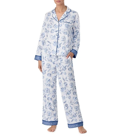 Tommy Bahama Long Sleeve Notch Collar Floral Sateen Long Pajama Set