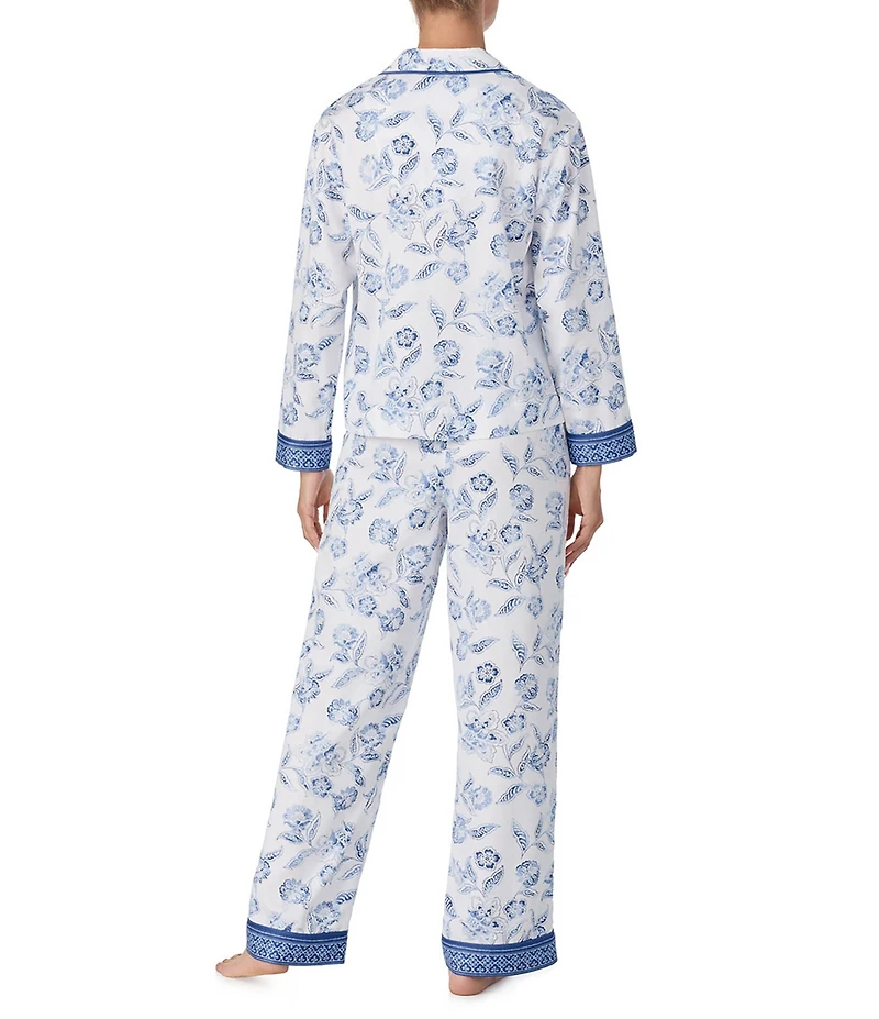 Tommy Bahama Long Sleeve Notch Collar Floral Sateen Long Pajama Set