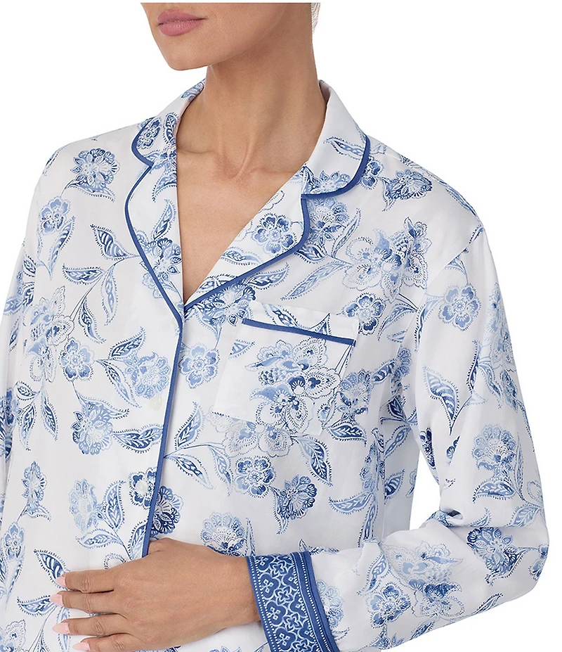Tommy Bahama Long Sleeve Notch Collar Floral Sateen Long Pajama Set