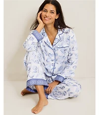 Tommy Bahama Long Sleeve Notch Collar Floral Sateen Long Pajama Set
