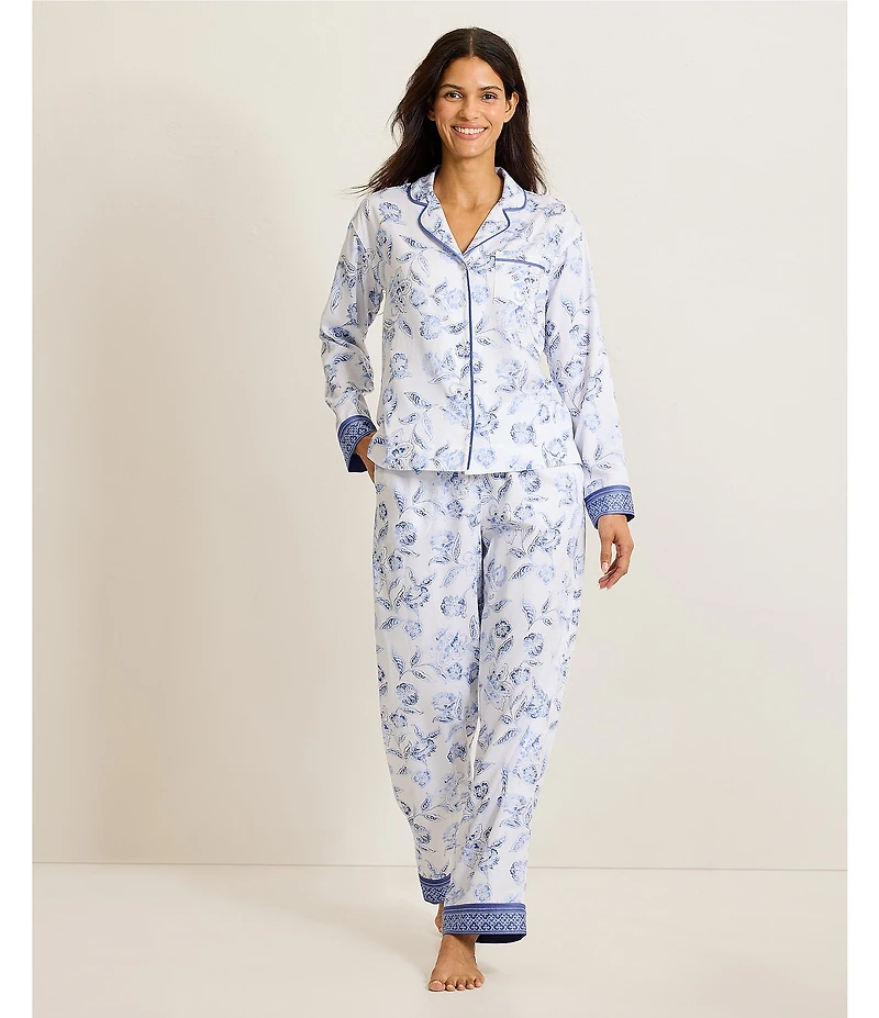 Tommy Bahama Long Sleeve Notch Collar Floral Sateen Long Pajama Set