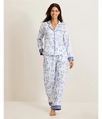 Tommy Bahama Long Sleeve Notch Collar Floral Sateen Long Pajama Set