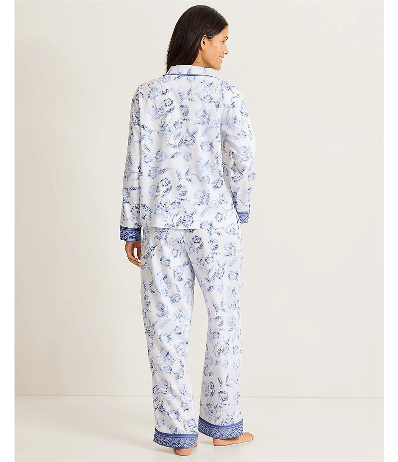 Tommy Bahama Long Sleeve Notch Collar Floral Sateen Long Pajama Set