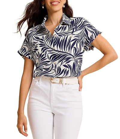 Tommy Bahama Lush Zebra Twill Point Collar Short Sleeve Button-Front Shirt