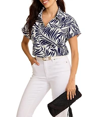 Tommy Bahama Lush Zebra Twill Point Collar Short Sleeve Button-Front Shirt