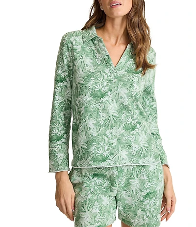 Tommy Bahama Marina Del Mar Forte Fronds Point Collar Long Sleeve Popover Top