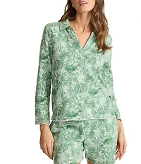 Tommy Bahama Marina Del Mar Forte Fronds Point Collar Long Sleeve Popover Top