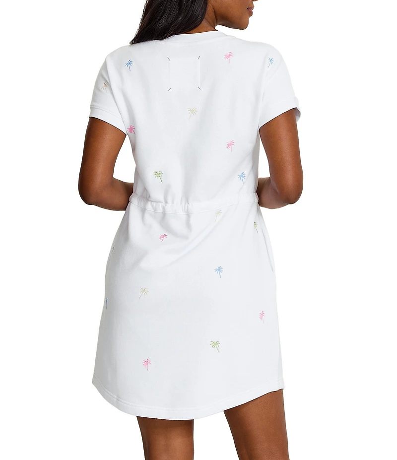 Tommy Bahama Marina Del Mar Palm Tree Cotton V-Neck Short Sleeve Shift Dress