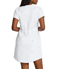 Tommy Bahama Marina Del Mar Palm Tree Cotton V-Neck Short Sleeve Shift Dress