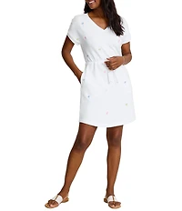 Tommy Bahama Marina Del Mar Palm Tree Cotton V-Neck Short Sleeve Shift Dress