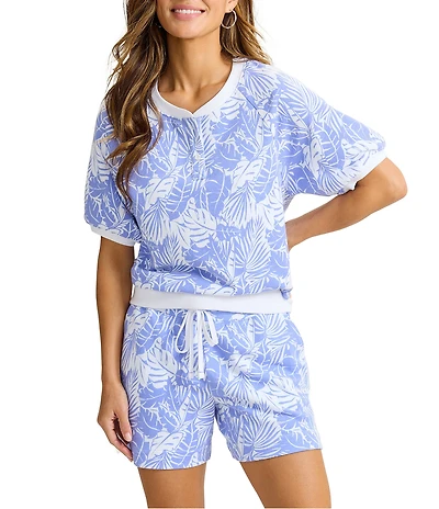 Tommy Bahama Marina Del Mar Palmae Beach Coordinating Henley Collar Short Sleeve Sweatshirt