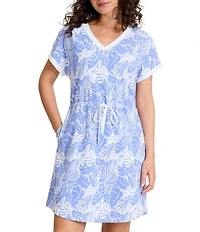 Tommy Bahama Marina Del Mar Palmae Beach Cotton V-Neck Short Sleeve Shift Dress