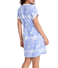 Tommy Bahama Marina Del Mar Palmae Beach Cotton V-Neck Short Sleeve Shift Dress