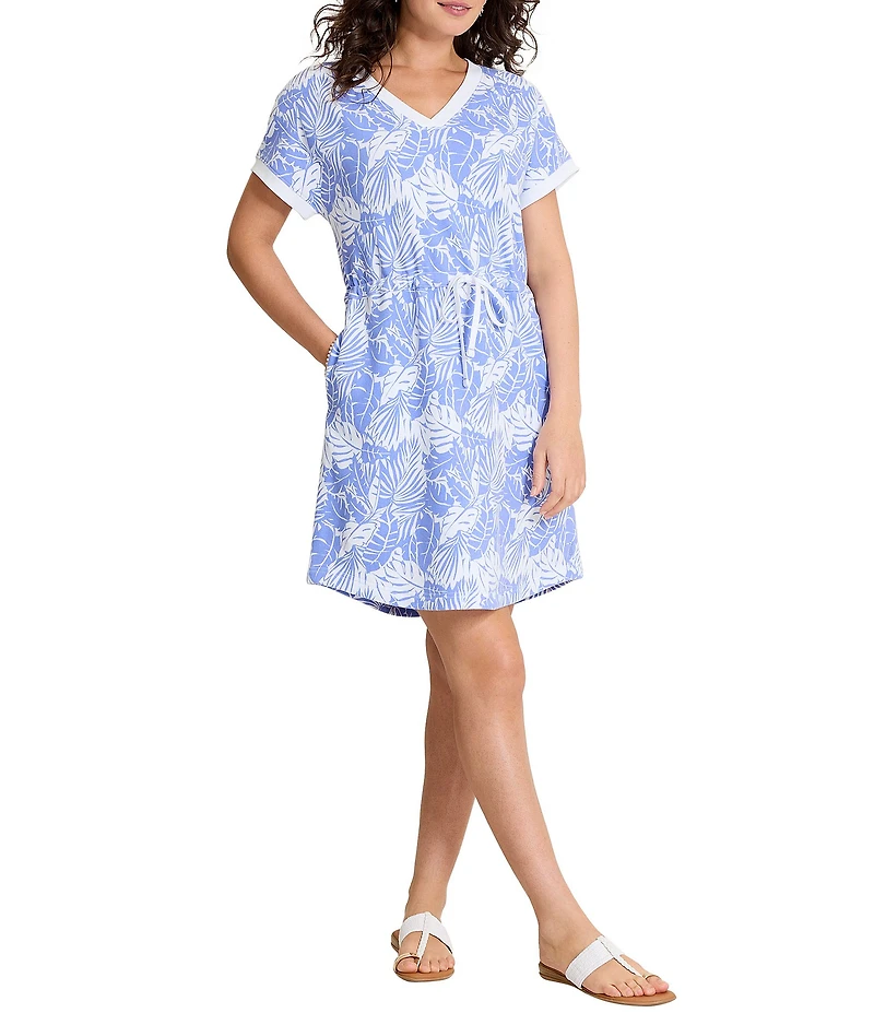 Tommy Bahama Marina Del Mar Palmae Beach Cotton V-Neck Short Sleeve Shift Dress