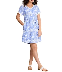 Tommy Bahama Marina Del Mar Palmae Beach Cotton V-Neck Short Sleeve Shift Dress