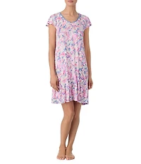Tommy Bahama Multi Floral Print Cap Sleeve Round Neck Knit Short Nightgown