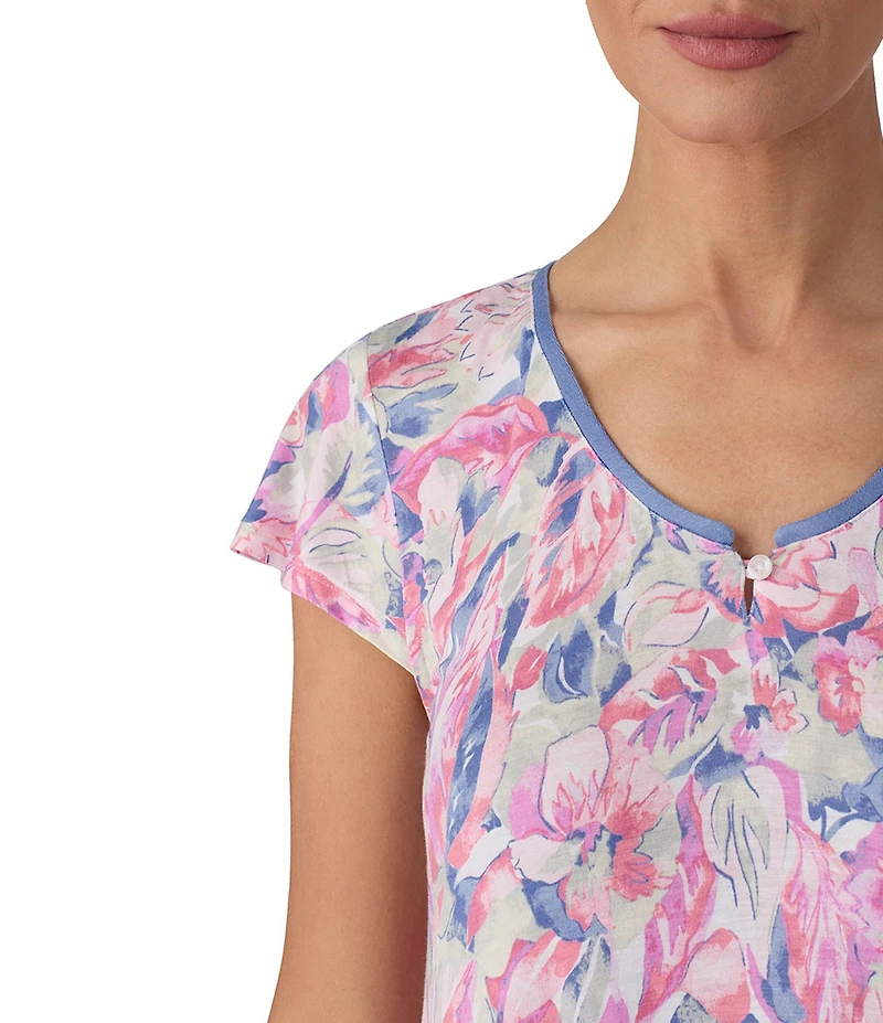 Tommy Bahama Multi Floral Print Cap Sleeve Round Neck Knit Short Nightgown