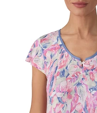 Tommy Bahama Multi Floral Print Cap Sleeve Round Neck Knit Short Nightgown