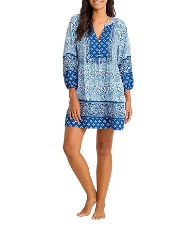 Tommy Bahama Noble Pineapple Split Neck Dress Swim Cover-Up