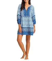 Tommy Bahama Noble Pineapple Split Neck Dress Swim Cover-Up
