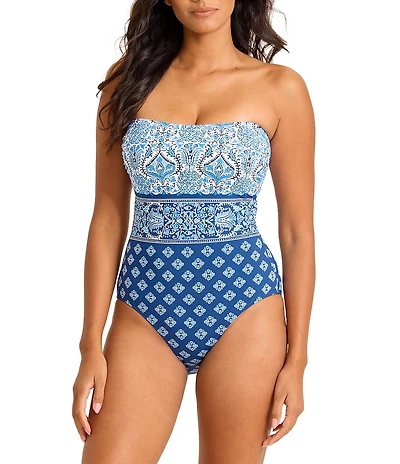 Tommy Bahama Noble Pineapple Strapless Bandeau One Piece Swimsuit