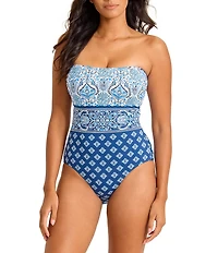 Tommy Bahama Noble Pineapple Strapless Bandeau One Piece Swimsuit