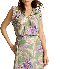 Tommy Bahama Norte Bloom Voile Voyage V-Neck Sleeveless Tie Front Top