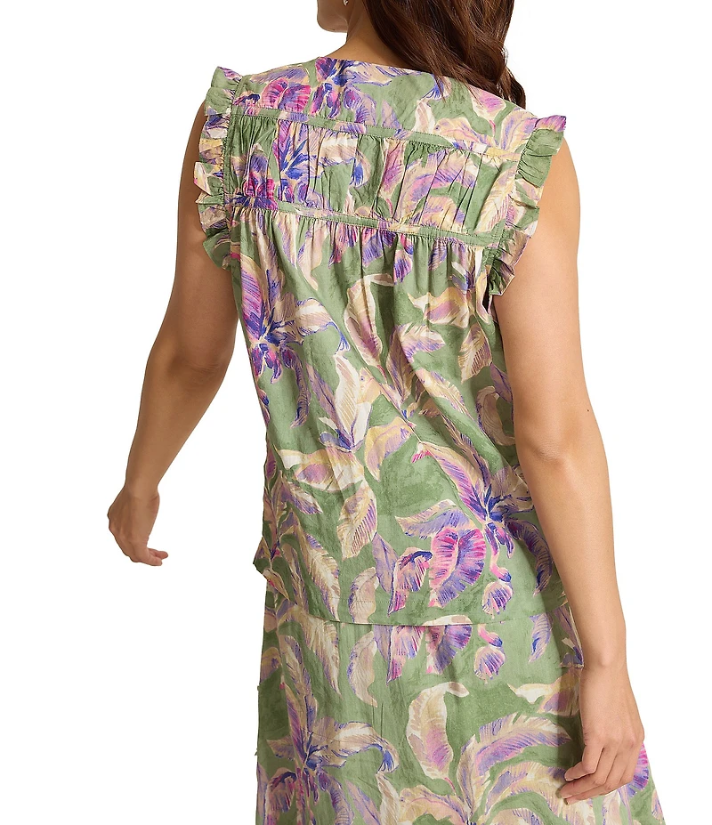 Tommy Bahama Norte Bloom Voile Voyage V-Neck Sleeveless Tie Front Top