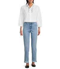 Tommy Bahama Oceana Isle Cotton Poplin 3/4 Puff Sleeve Embellished Button-Front Shirt