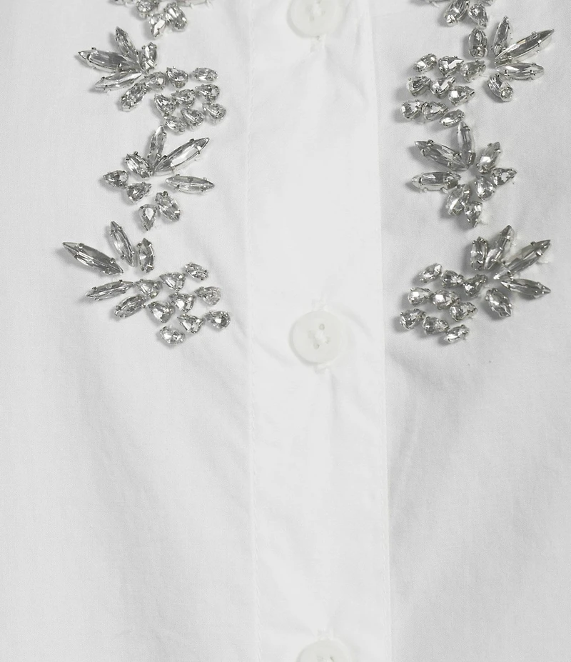 Tommy Bahama Oceana Isle Cotton Poplin 3/4 Puff Sleeve Embellished Button-Front Shirt