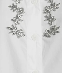 Tommy Bahama Oceana Isle Cotton Poplin 3/4 Puff Sleeve Embellished Button-Front Shirt