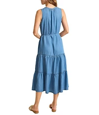 Tommy Bahama O'LEI Chambray V-Neck Sleeveless Tiered A-Line Midi Sundress