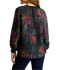 Tommy Bahama Orchid Isle Ruffle Neckline Button Front Placket Long Sleeve Top