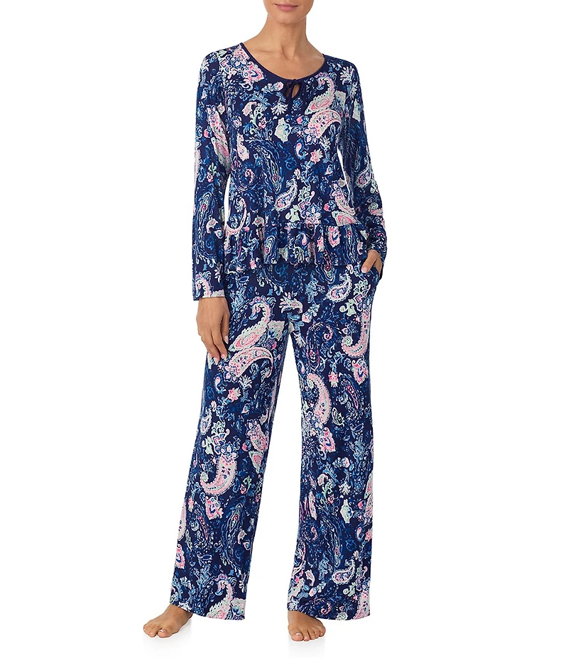Tommy Bahama Paisley Print Long Sleeve Scoop Neck Knit Long Pajama Set