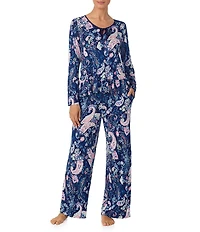 Tommy Bahama Paisley Print Long Sleeve Scoop Neck Knit Long Pajama Set