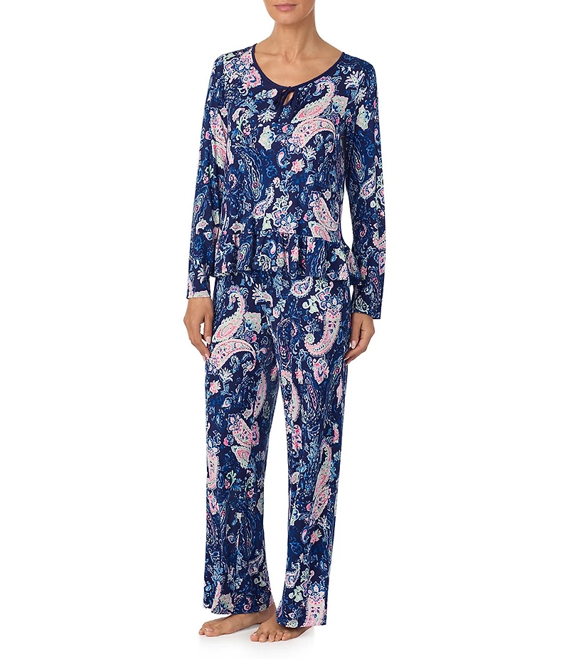 Tommy Bahama Paisley Print Long Sleeve Scoop Neck Knit Long Pajama Set