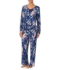 Tommy Bahama Paisley Print Long Sleeve Scoop Neck Knit Long Pajama Set