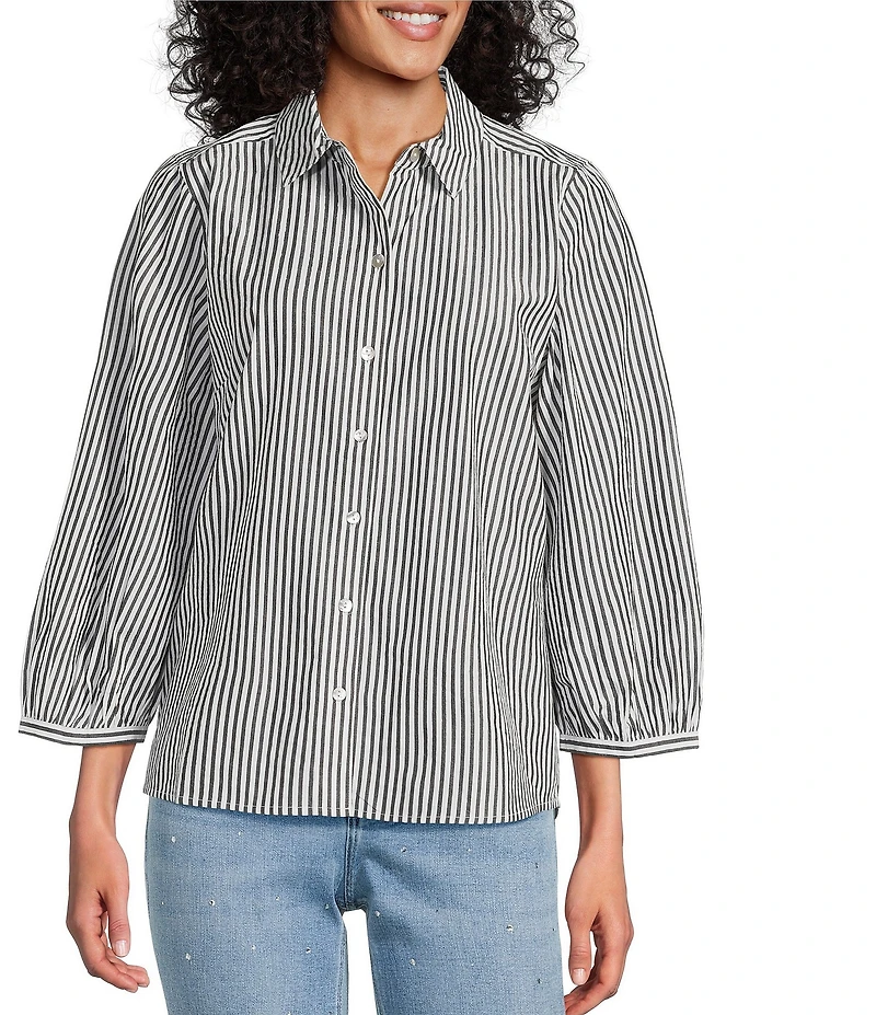 Tommy Bahama Palisade Isles Striped Cotton Poplin Point Collar Long Sleeve Button Front Shirt