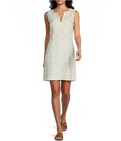 Tommy Bahama Palm-A-Dora Coastal Linen Blend Sand V-Neck Sleeveless Sheath Dress