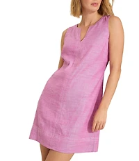Tommy Bahama Palm-A-Dora Linen Blend Twill Split Neck Sheath Dress
