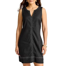 Tommy Bahama Palm-A-Dora Linen Blend Twill Split Neck Sheath Dress