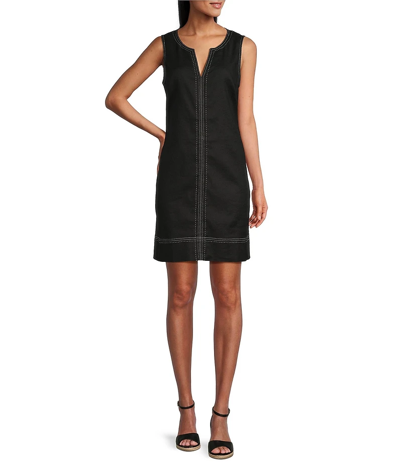 Tommy Bahama Palm-A-Dora Linen Blend Twill Split Neck Sheath Dress