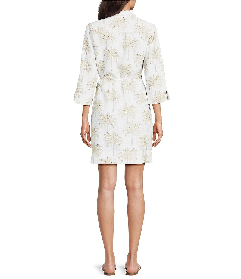 Tommy Bahama Palm Banks Linen Collard V-Neck 3/4 Sleeve Shift Dress