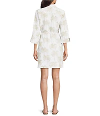 Tommy Bahama Palm Banks Linen Collard V-Neck 3/4 Sleeve Shift Dress