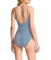 Tommy Bahama Palm Modern Stripe Maillot Square Neck Tank One Piece Swimsuit