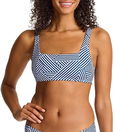 Tommy Bahama Palm Modern Stripe Square Neck Swim Top