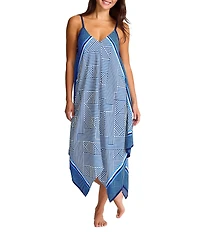 Tommy Bahama Palm Stripe Modern Fractured Stripe Scarf V-Neck Swim Cover-Up Dress