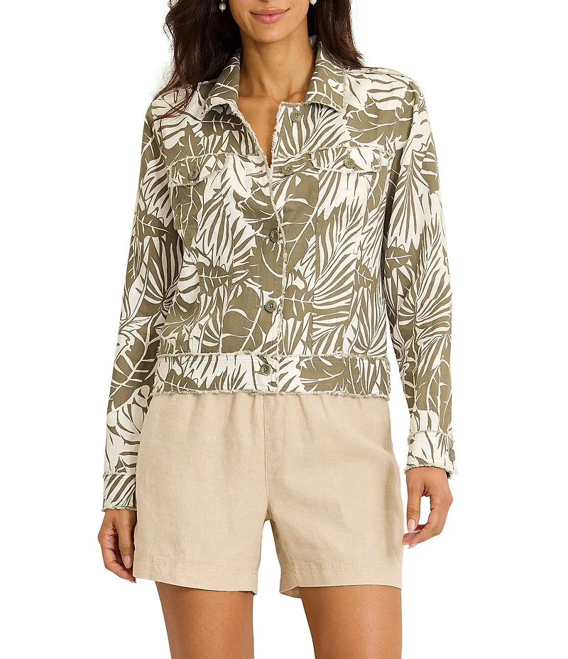 Tommy Bahama Palmae Beach Two Palms Linen Point Collar Long Sleeve Raw Edge Coordinating Jacket