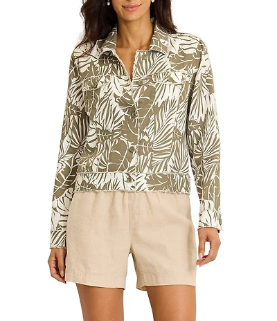 Tommy Bahama Palmae Beach Two Palms Linen Point Collar Long Sleeve Raw Edge Coordinating Jacket